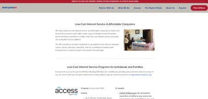 Screenshot of low-cost internet services on EveryoneOn.org website 