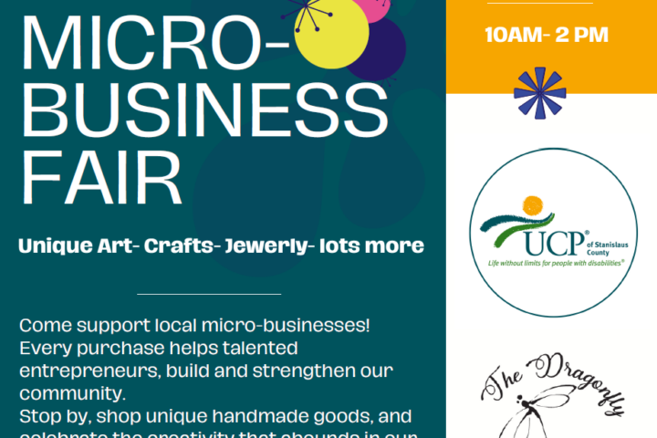 Flyer for a micro-business fair on May 23, 2026, from 10 AM to 2 PM, featuring unique art, crafts, and jewelry; event promotes local entrepreneurs and community creativity.